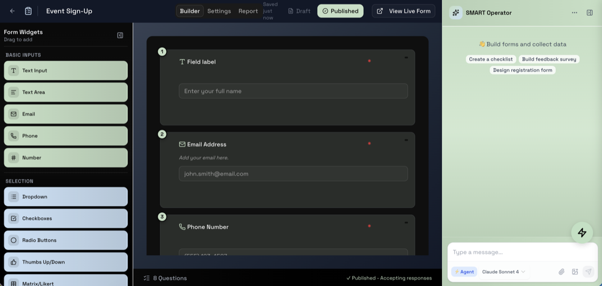 Form platform screenshot